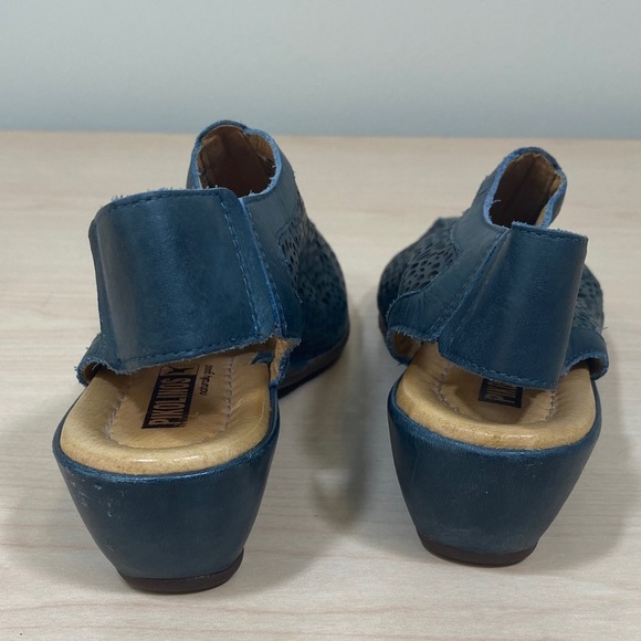 PIKOLINOS Romana Teal Leather Slingback with Floral Cutouts - Picture 3 of 12